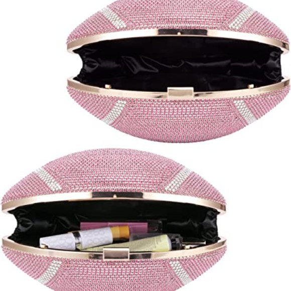 Bags Pink Football Shaped Purse Rhinestone Crystal Evening Bag Clutch